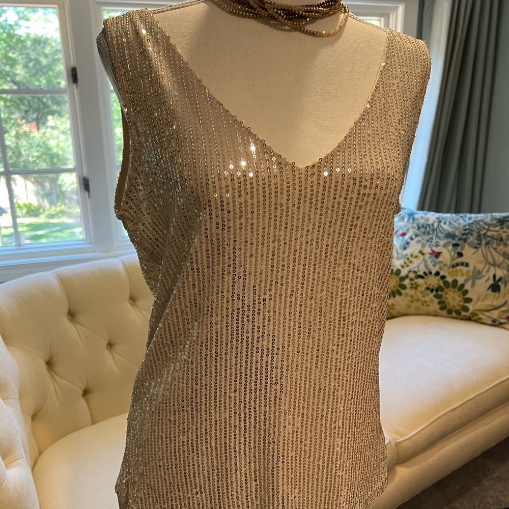 NWT size small gold v-neck sequin top.